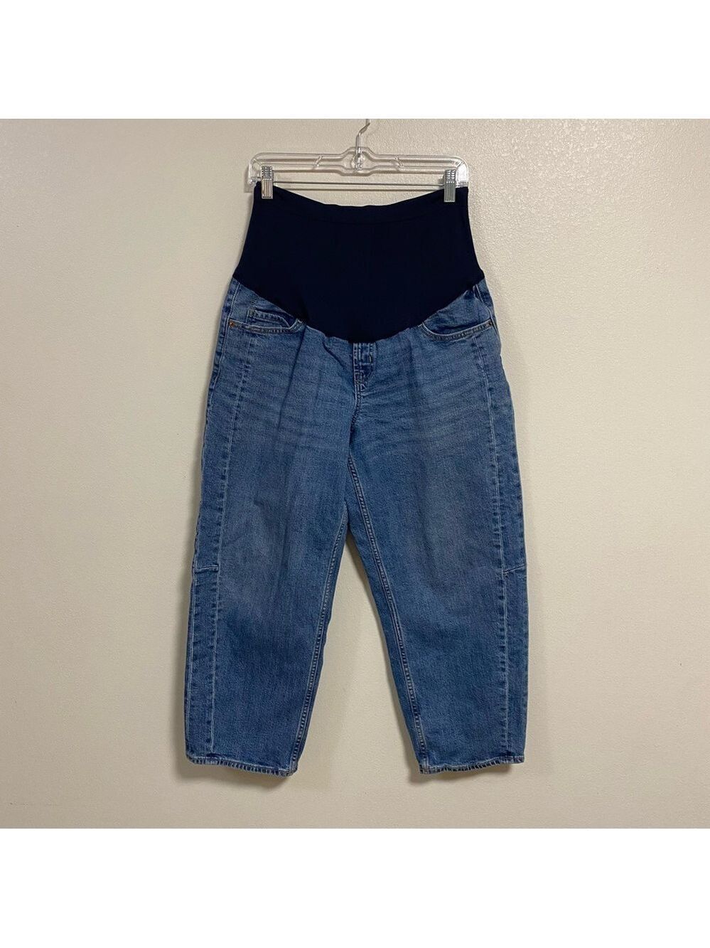 Old Navy Maternity Jeans Women Size 14 Medium Wash Full panel Baggy Barrel Jean